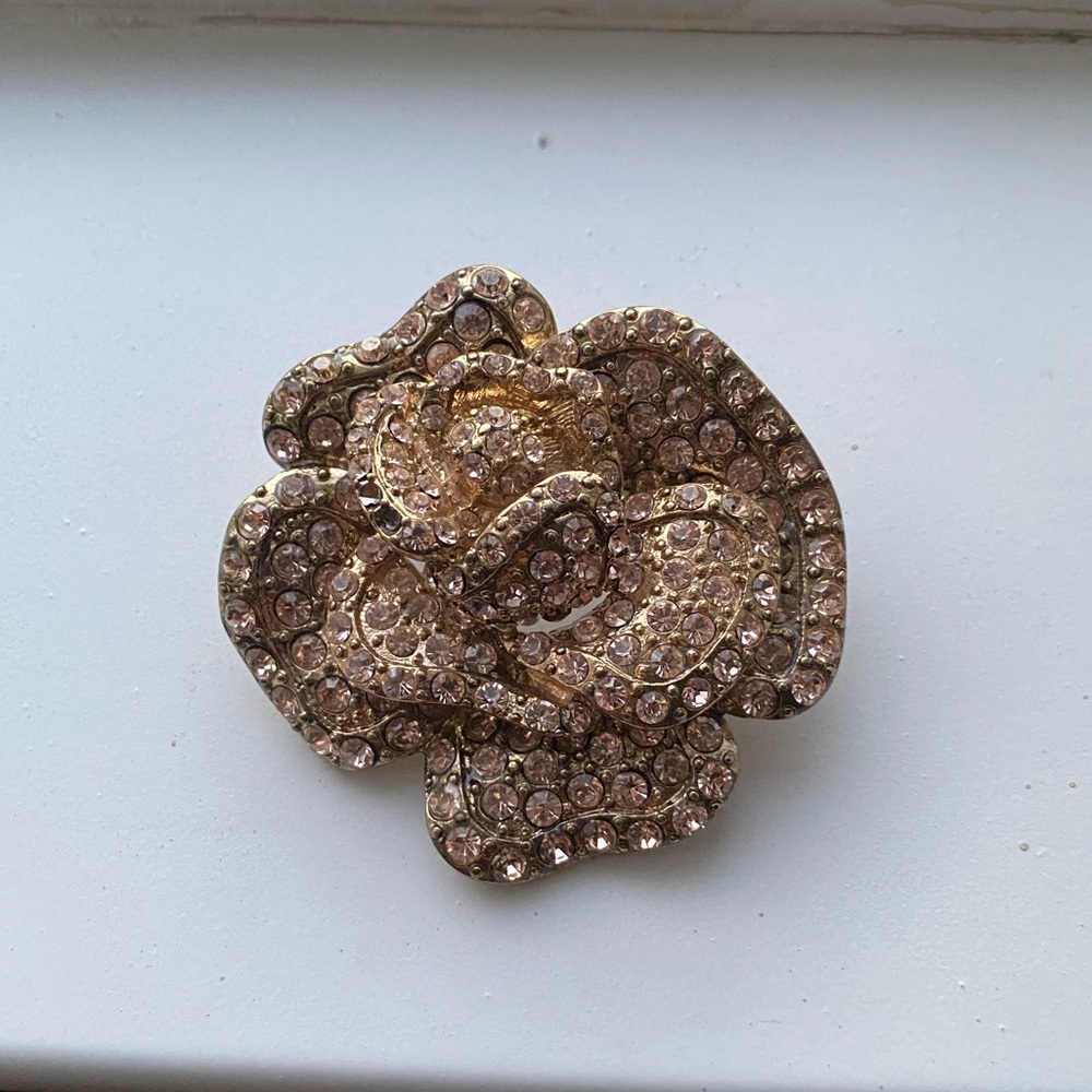 Pink Bejeweled Rose Brooch